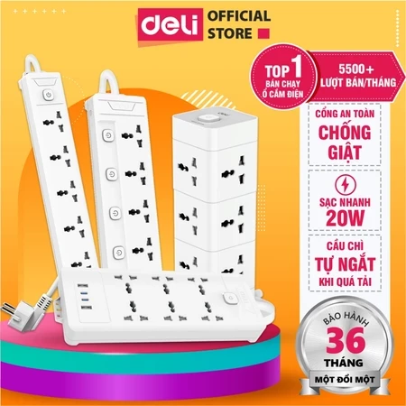 Ổ cắm điện DELI chống cháy USB-C