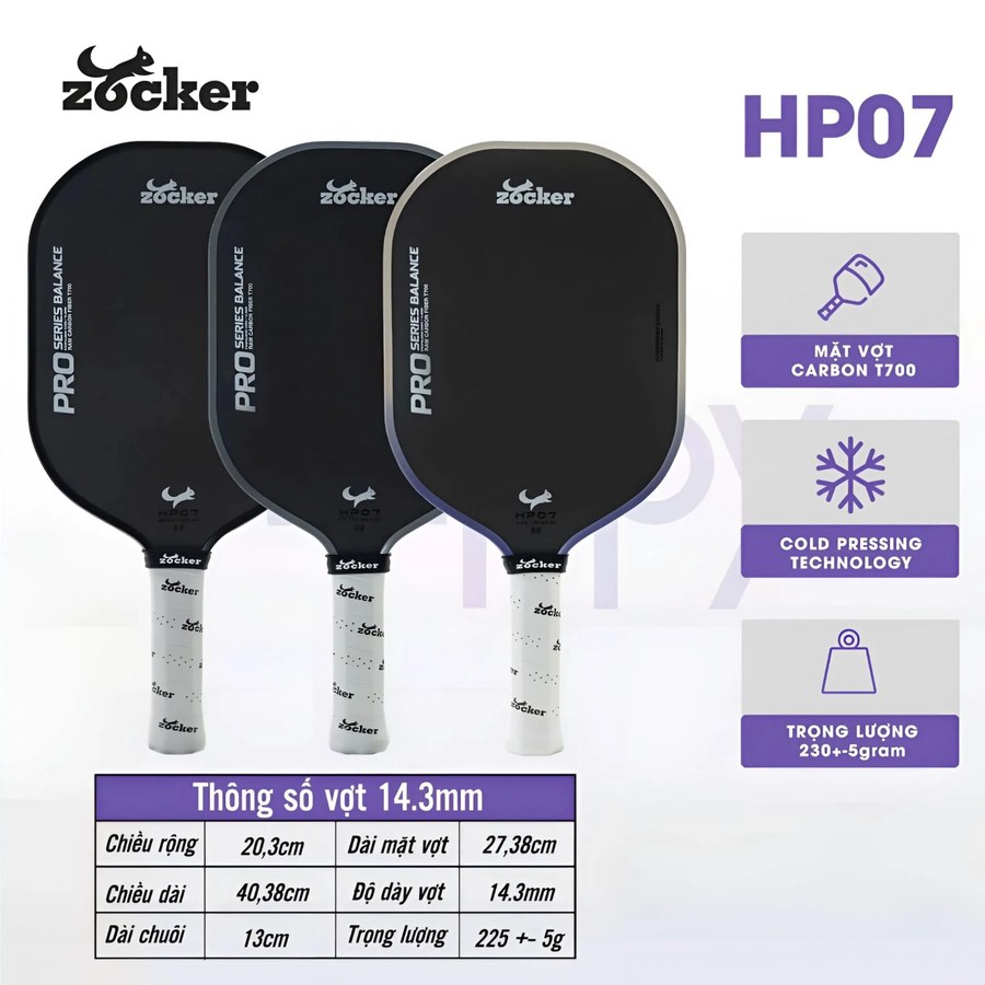 Vợt Pickleball Zocker HP07 Pro Series Balance